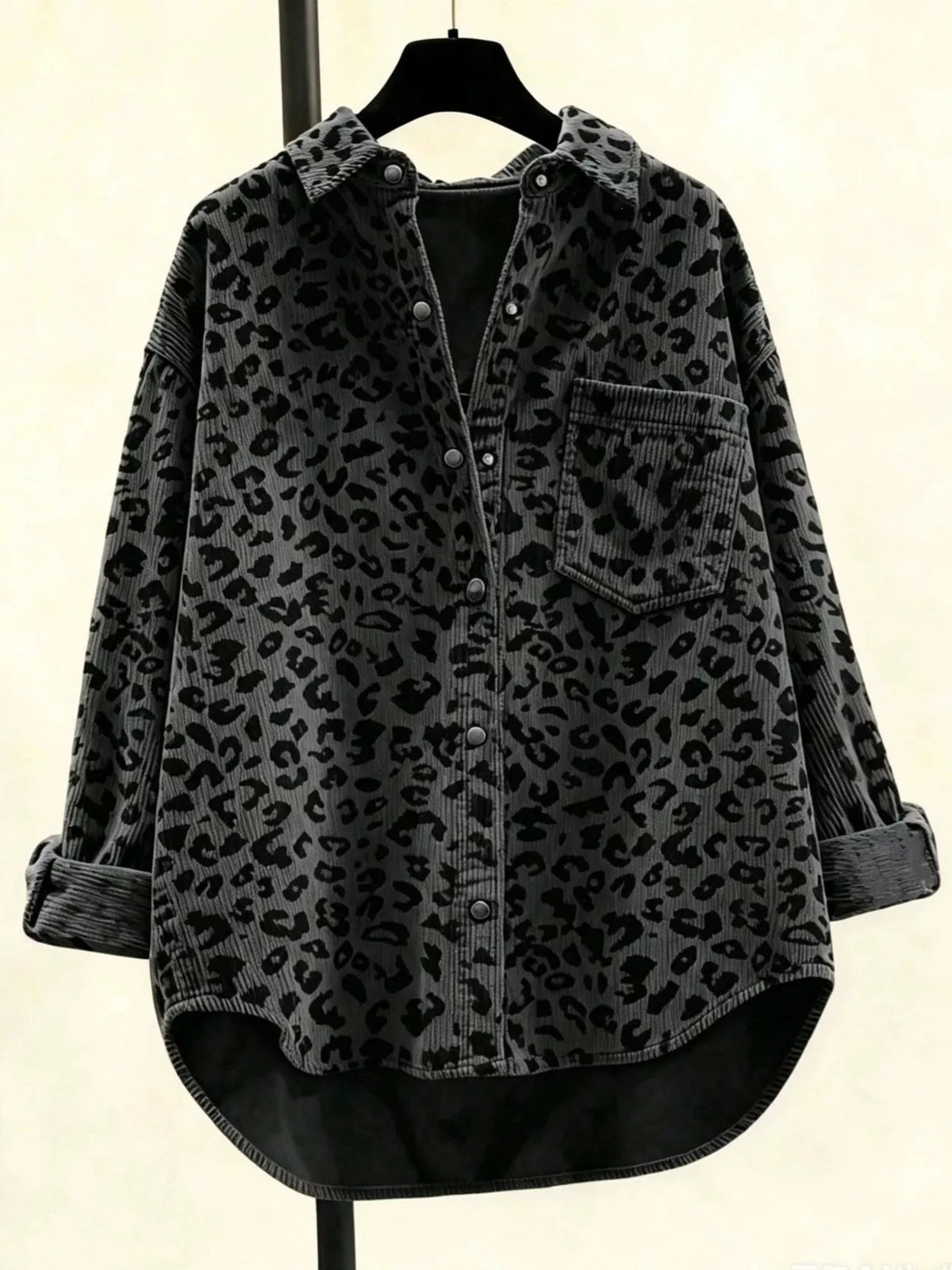 Oversized Leopard Corduroy Button-Down Shirt
