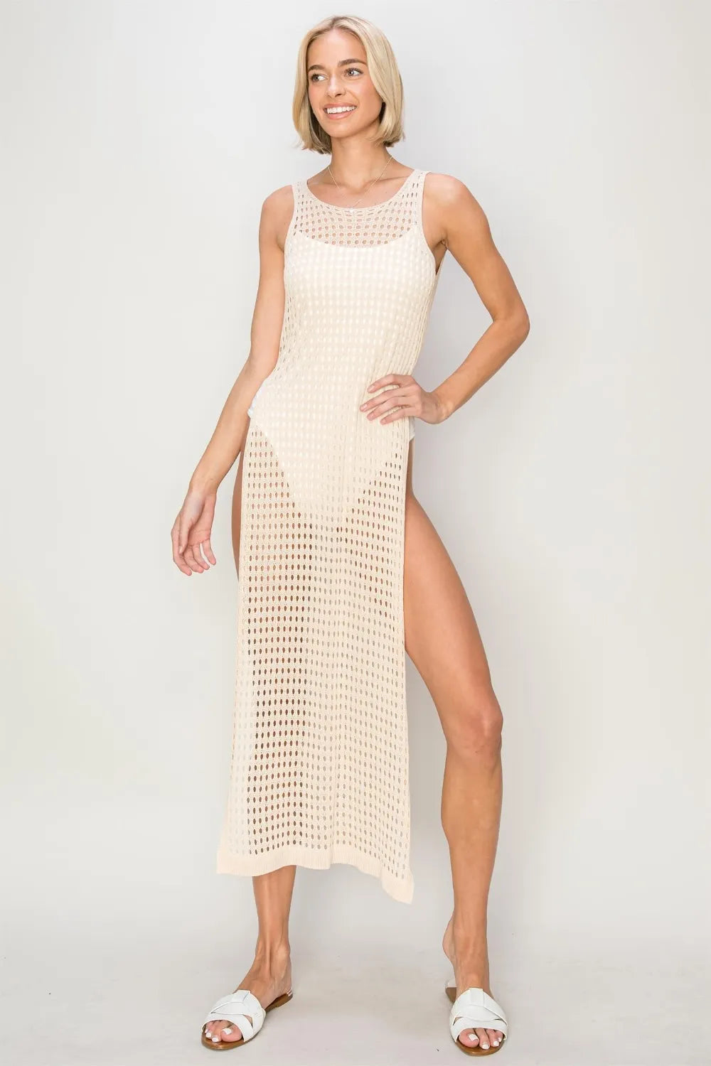 Openwork Crochet Backless Cover-Up Dress