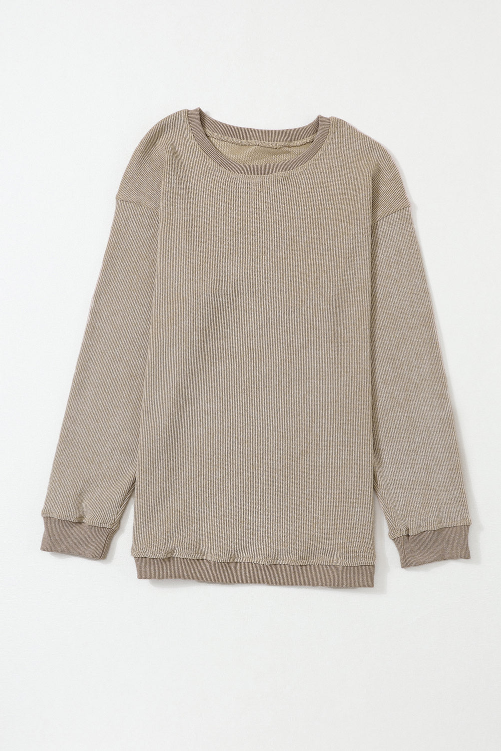 Solid Ribbed Knit Round Neck Pullover Sweatshirt