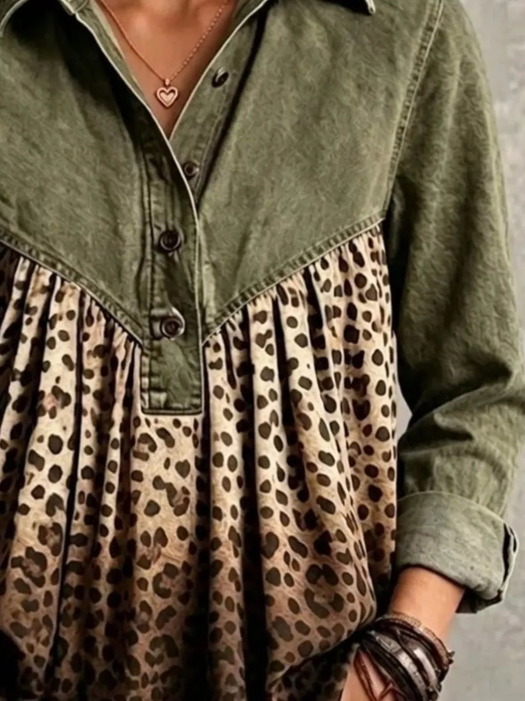 Full Size Leopard Button Detail Blouse Plus Size
