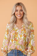 Boho Floral Smocked Puff Sleeve Blouse