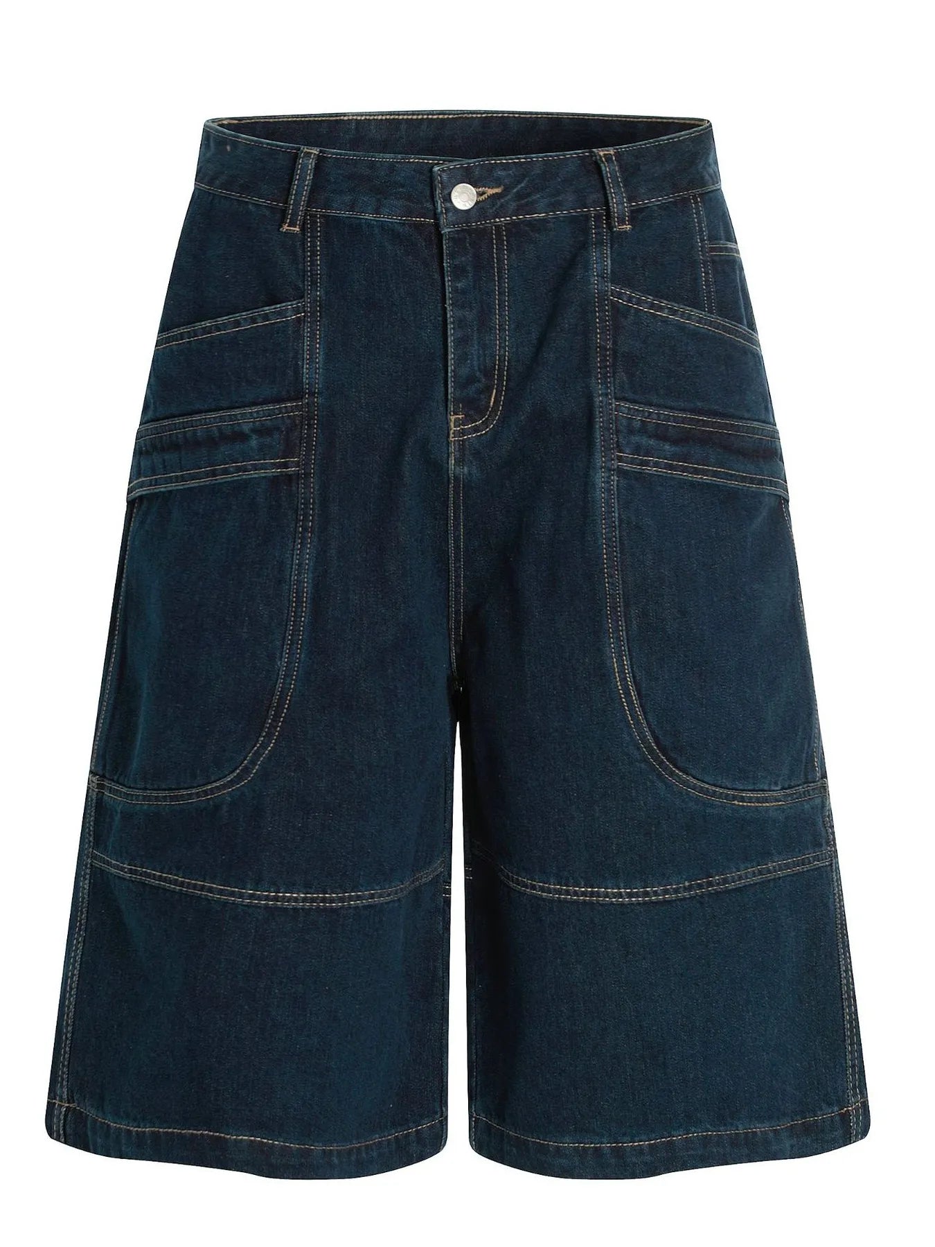 Men's Wide-Leg Denim Shorts with Contrast Stitching