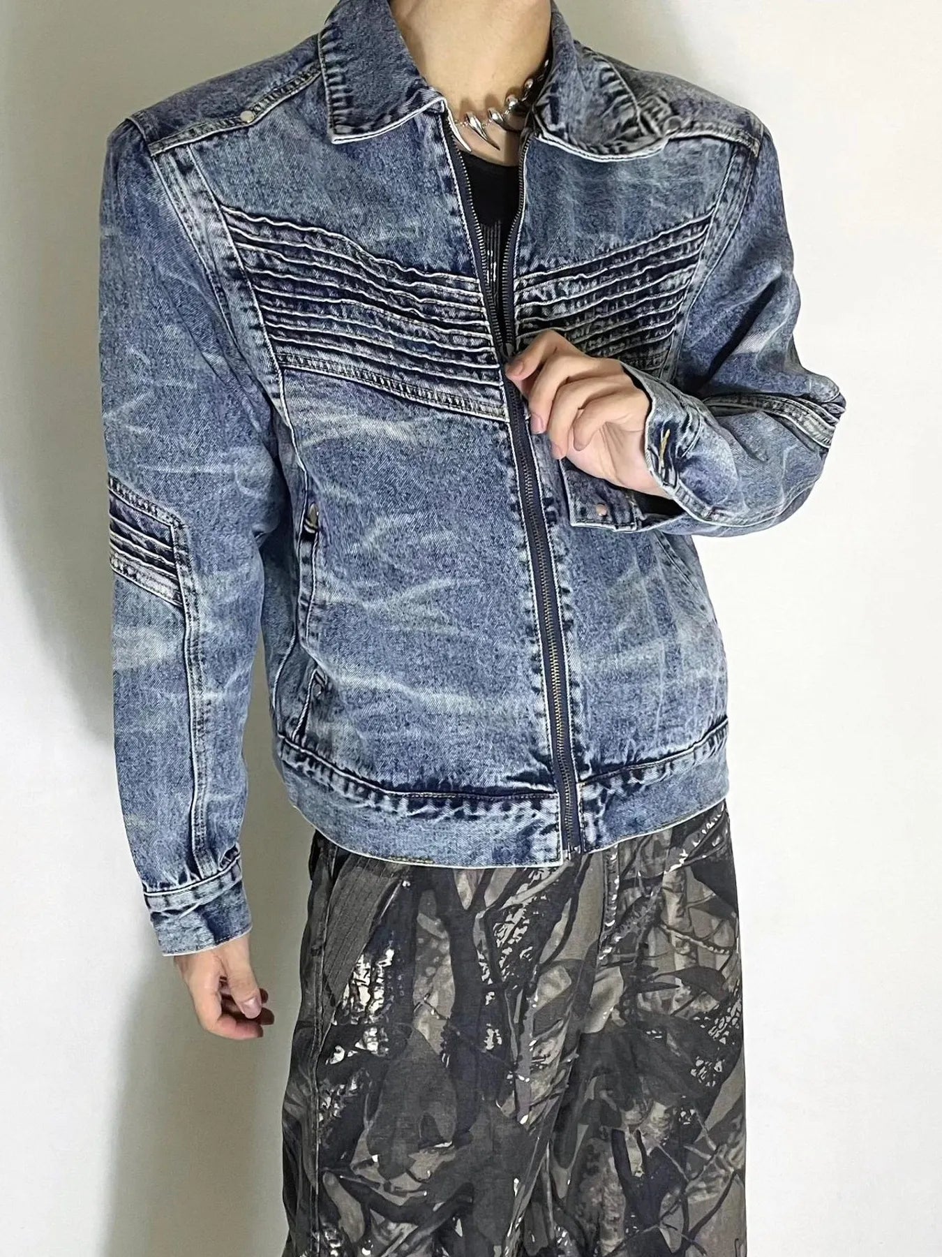 Men's Washed Zip Up Denim Jacket