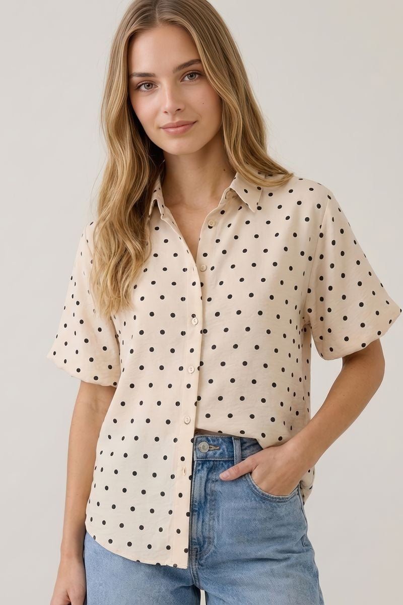 Polka Dot Bubble Sleeve Blouse