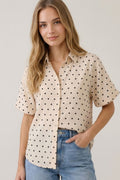 Polka Dot Bubble Sleeve Blouse