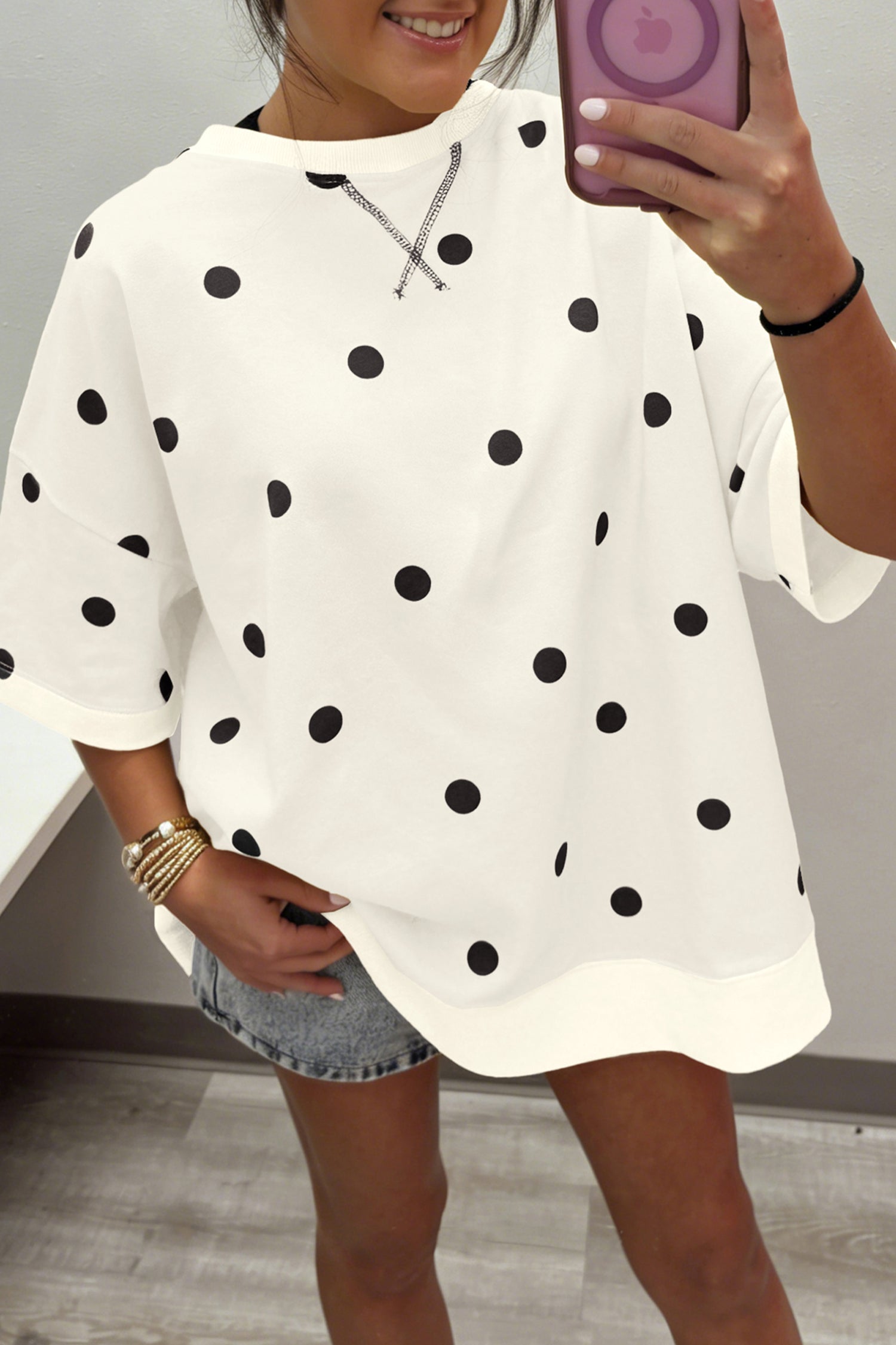 Sky Blue Polka Dot Print Crossed Seam Detail Oversize Tee