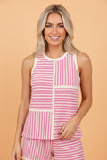 Stripe Contrast Trim Textured Tank & Shorts Set