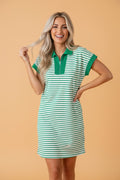 Stripe Quarter Zip Polo Collar T-Shirt Dress