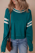 Contrast Striped Patchwork Round Neck Drop Shoulder Sweatshirt