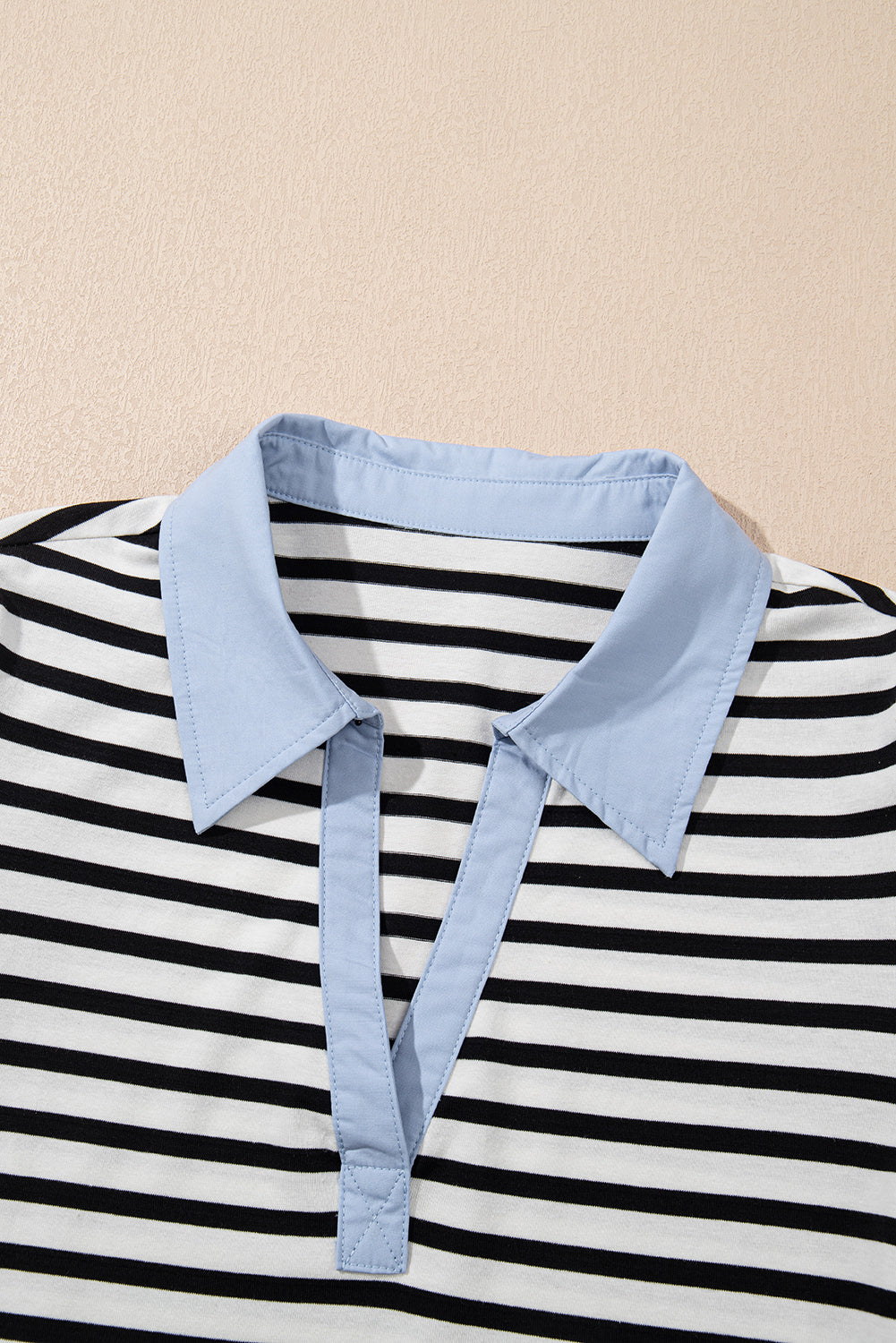 Stripe Patchwork V-Neck Collared Mini Dress
