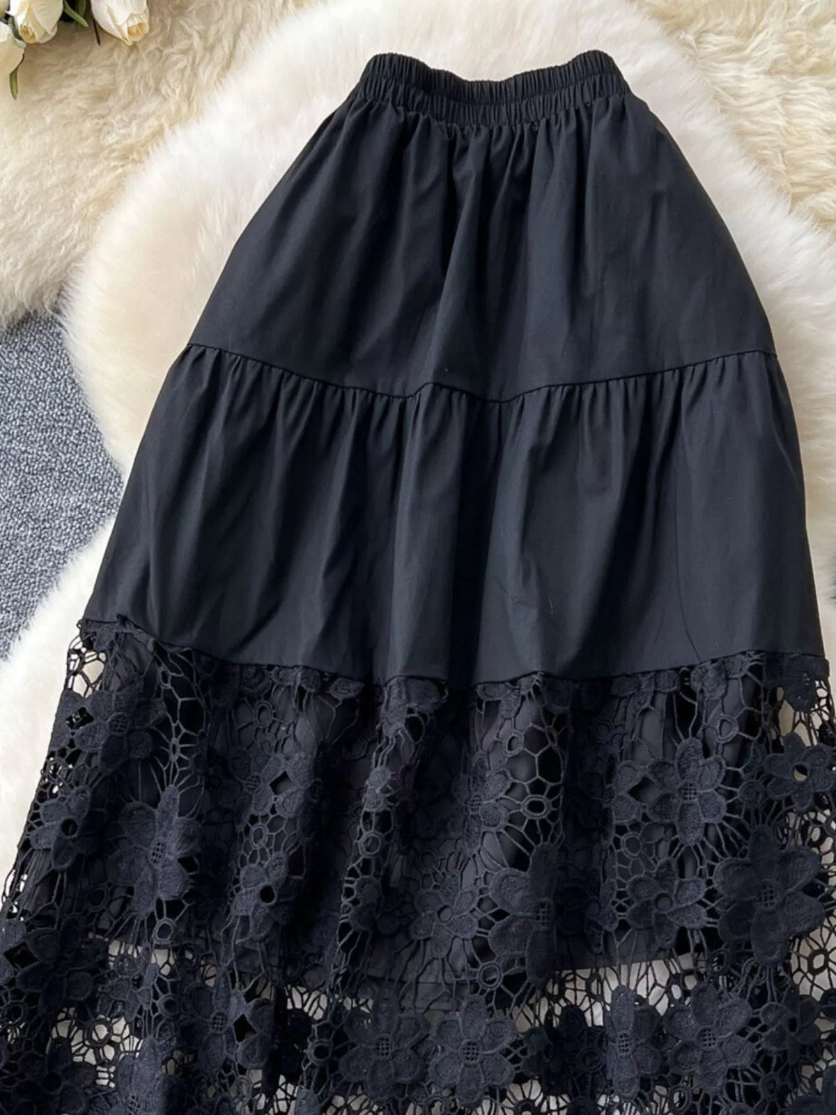 Lace Tiered Elastic Waist Skirt