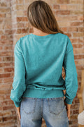 Sea Green saved by grace Letter Embroidery Mineral Wash Loose Sweatshirt