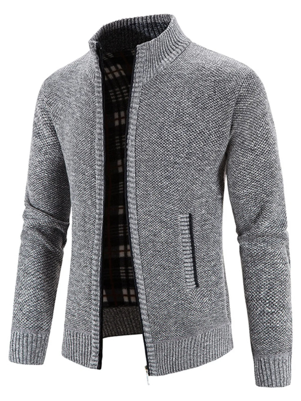 Men's Plus Size Zip-Up Sweater Cardigan with Stand Collar
