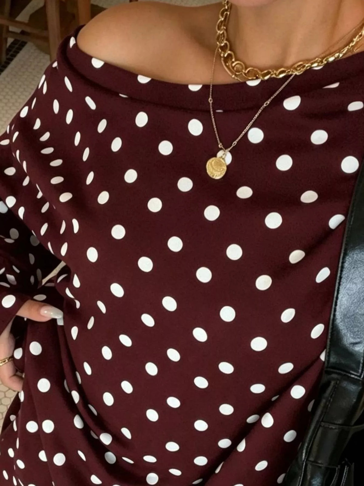 Polka Dot Boat Neck Top and Pants Set