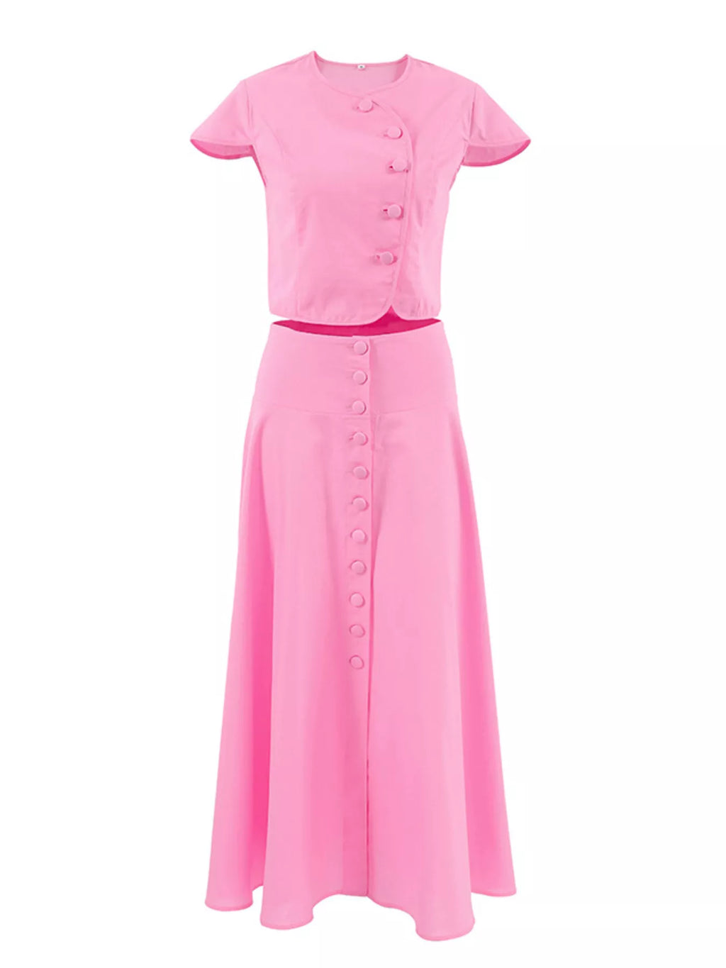Cap Sleeve Button-Down Crop Top and Midi Skirt Set