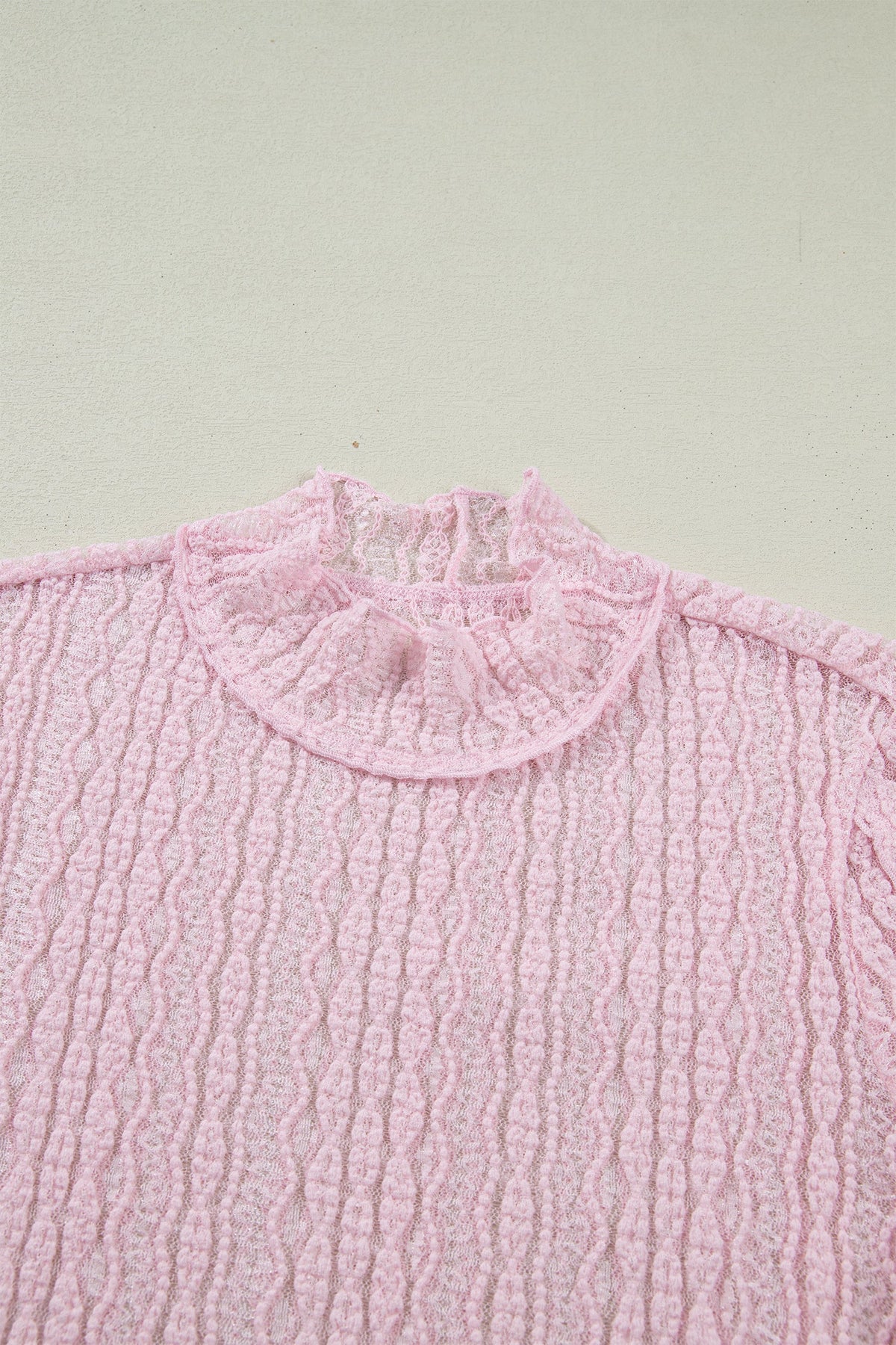 Lace Mock Neck Flounce Long Sleeve Top