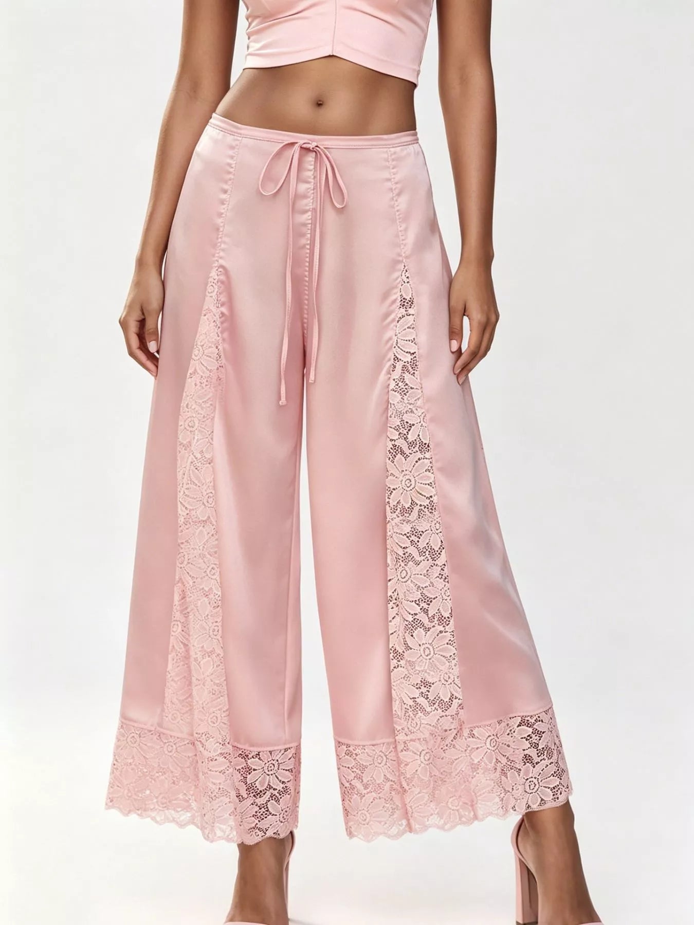 Lace Trim Wide-Leg Cropped Pants