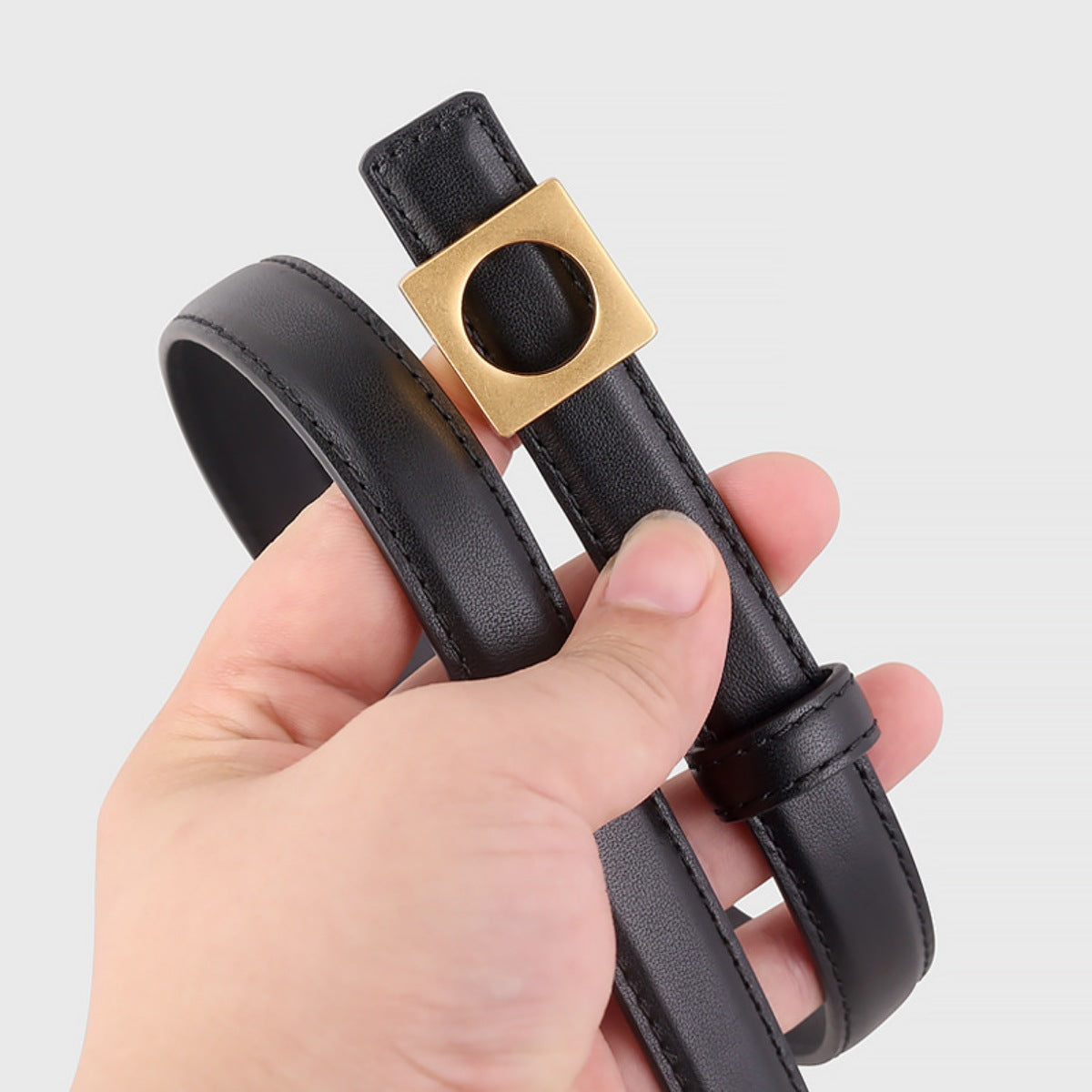 Square Buckle Skinny Leather Belt
