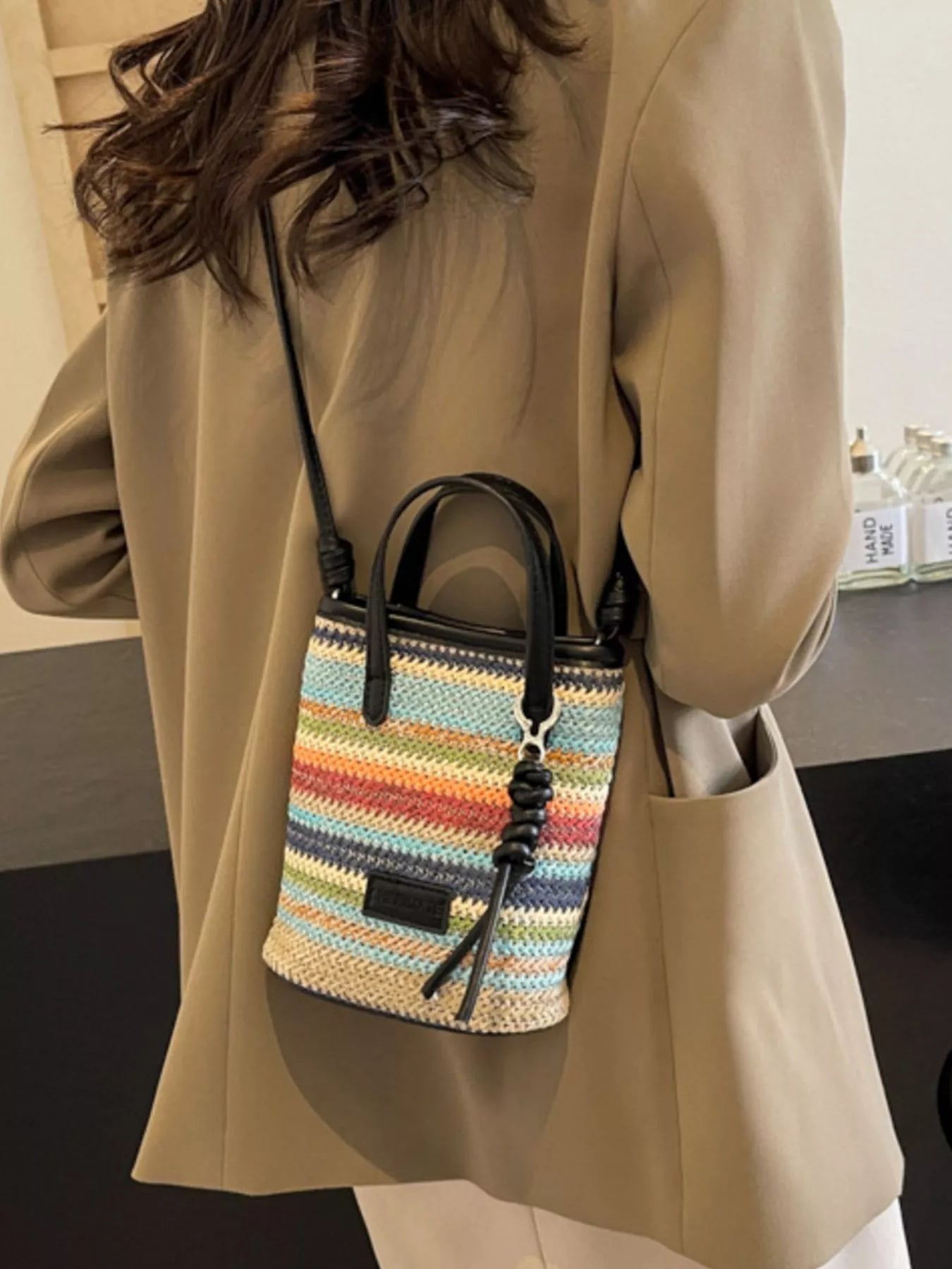 Striped Woven Mini Crossbody Bag