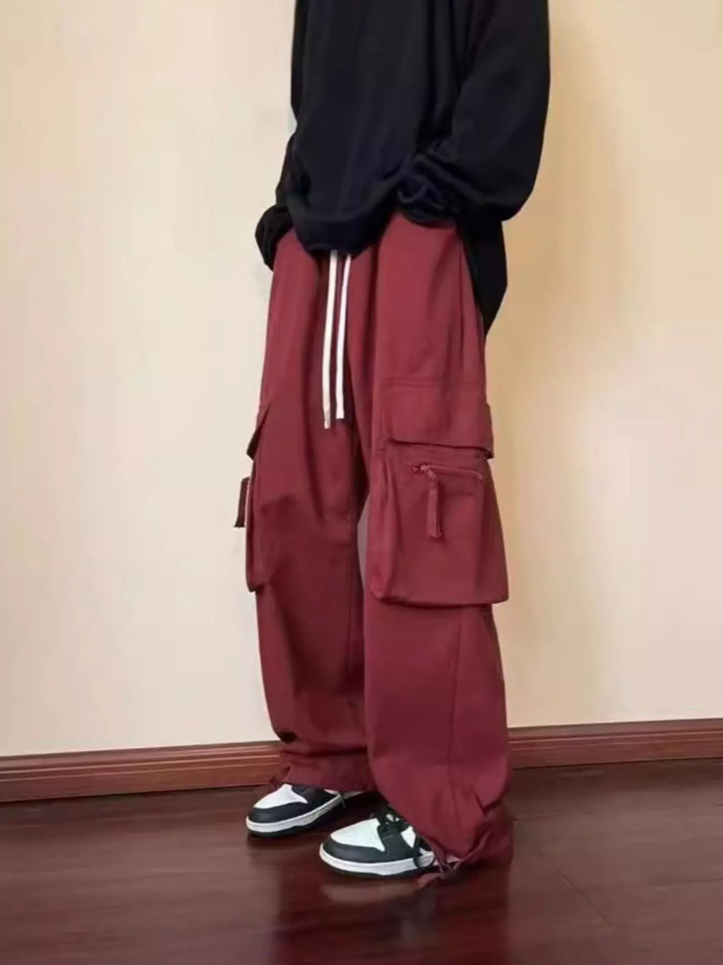 Men's Plus Size Loose Fit Cargo Pants with Drawstring