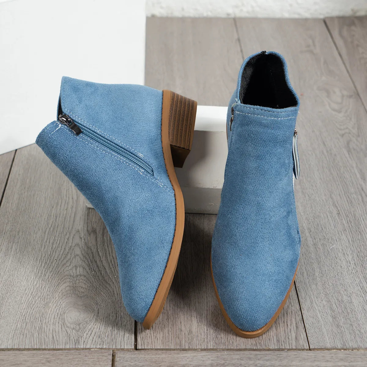 Side Zip Ankle Boots with Block Heel