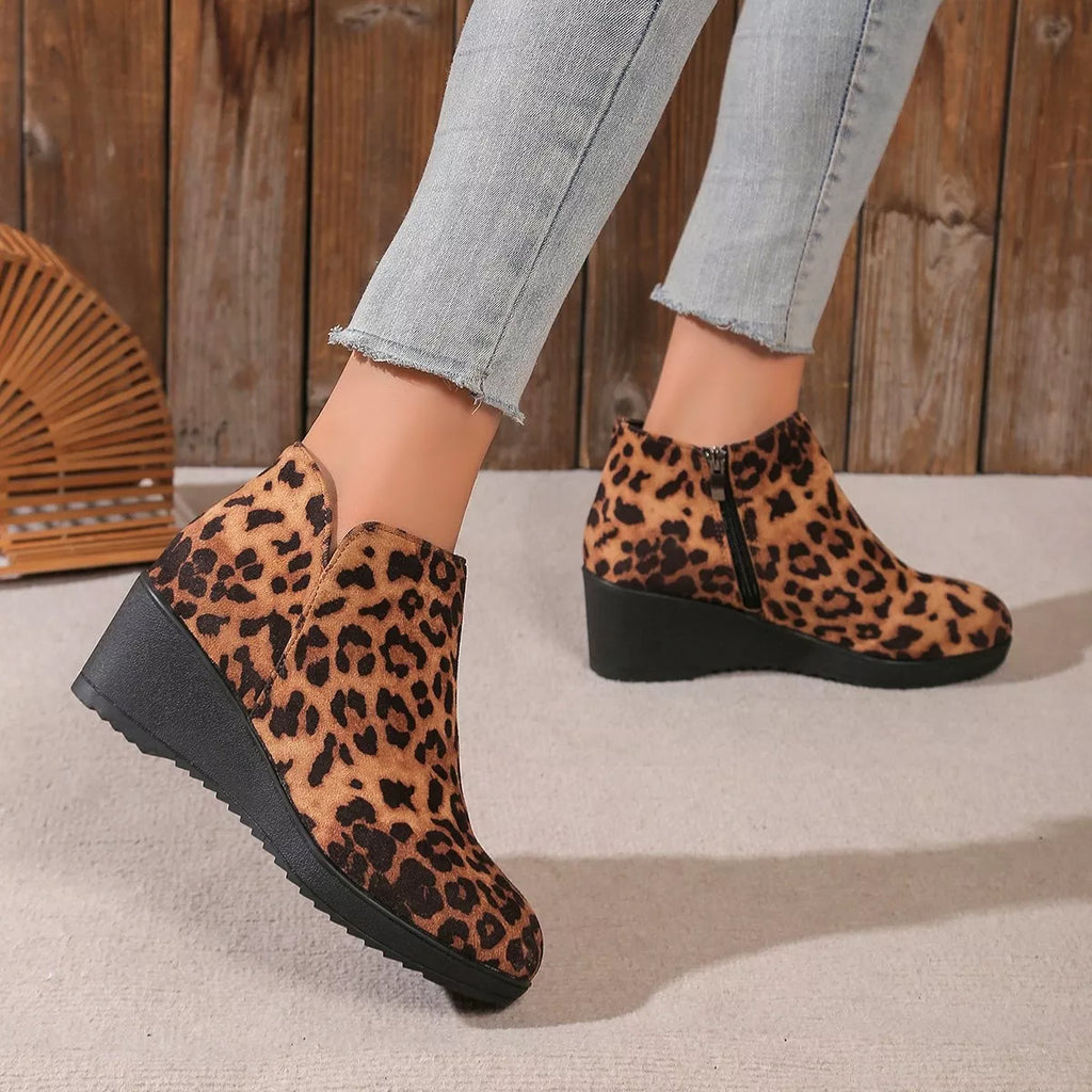 Round Toe Wedge Ankle Boots