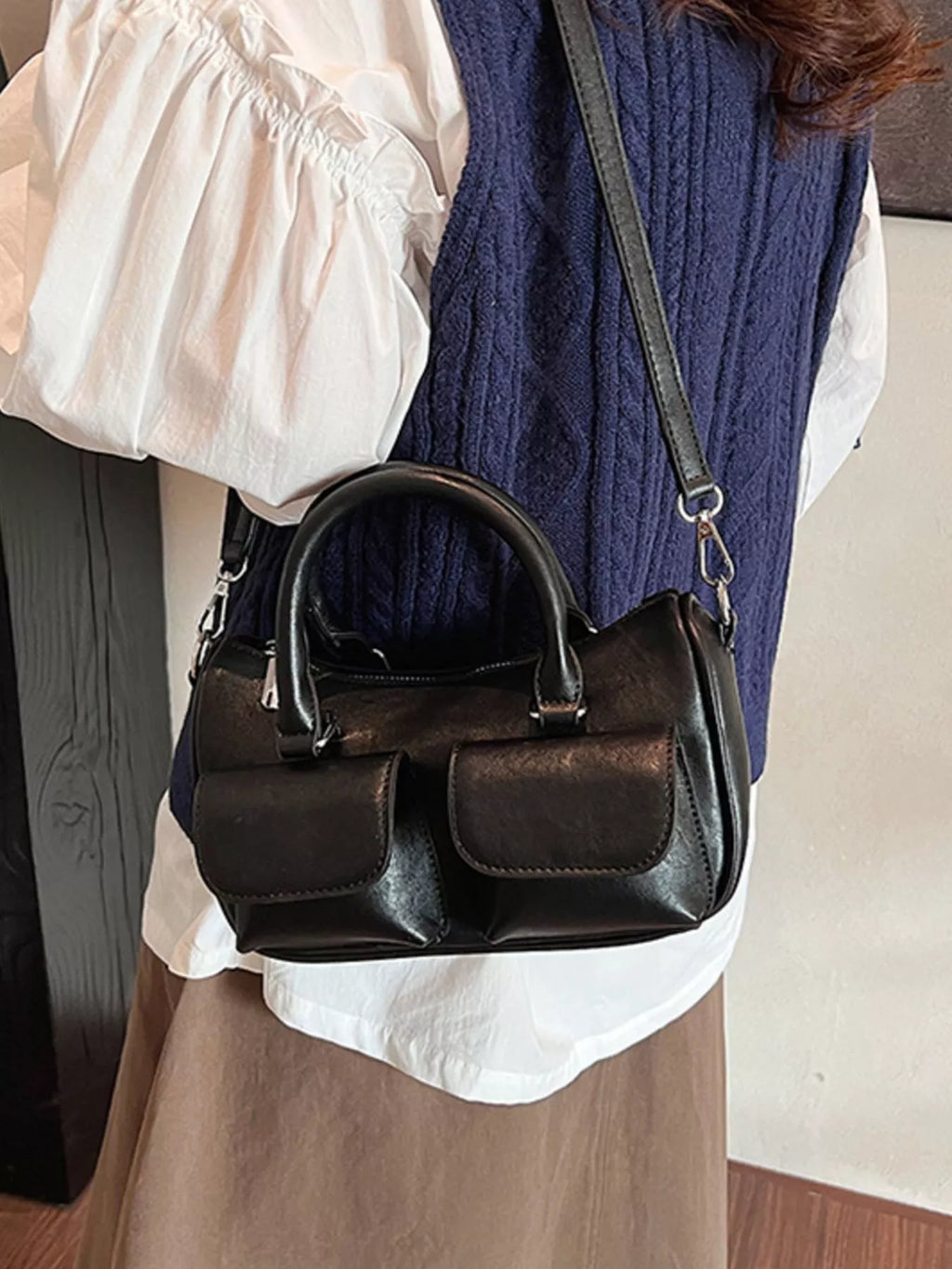 PU Leather Vintage Boston Handbag