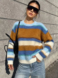 Fuzzy Striped Crew Neck Sweater