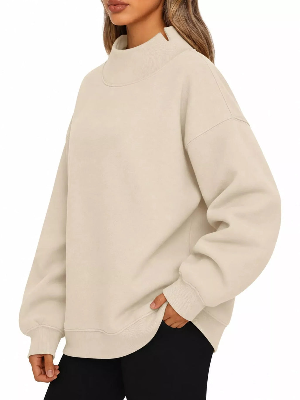 Oversized Mock Neck Long Sleeve Sweatshirt