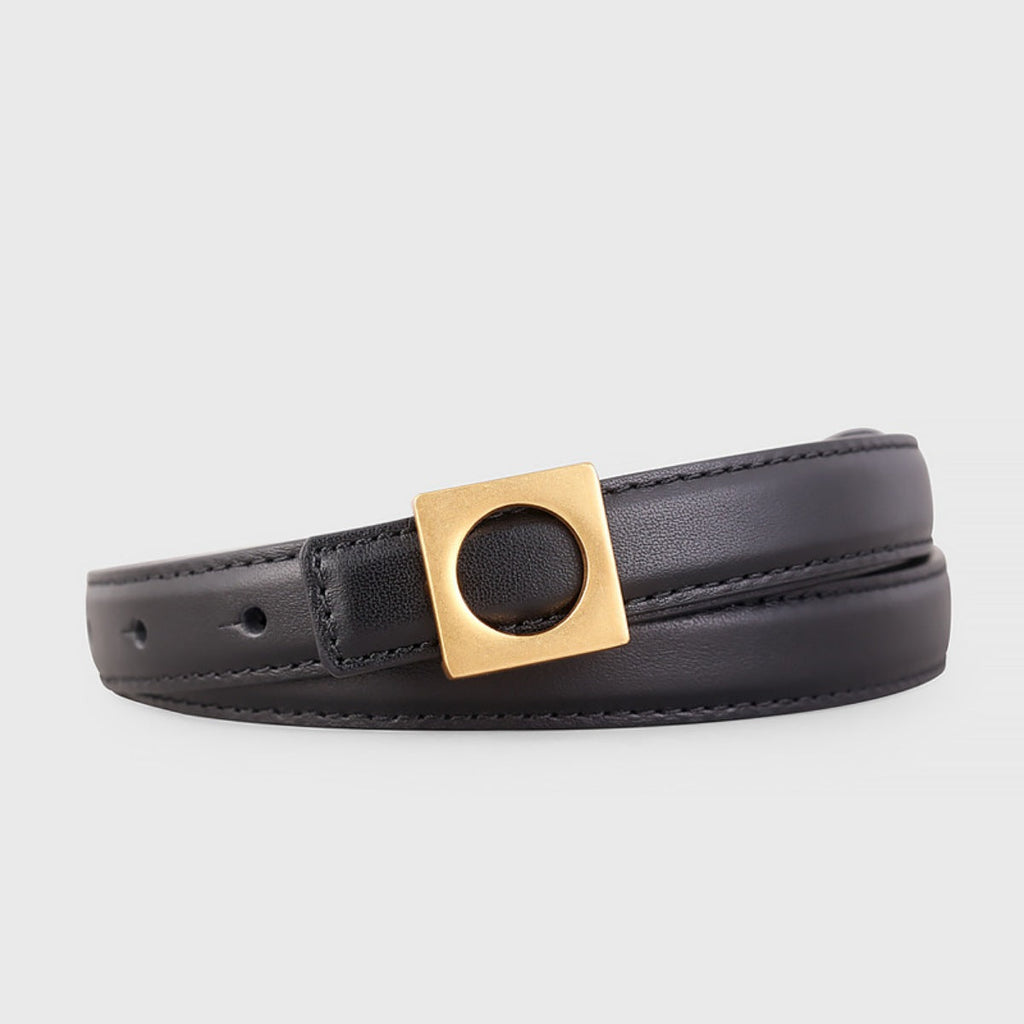 Square Buckle Skinny Leather Belt