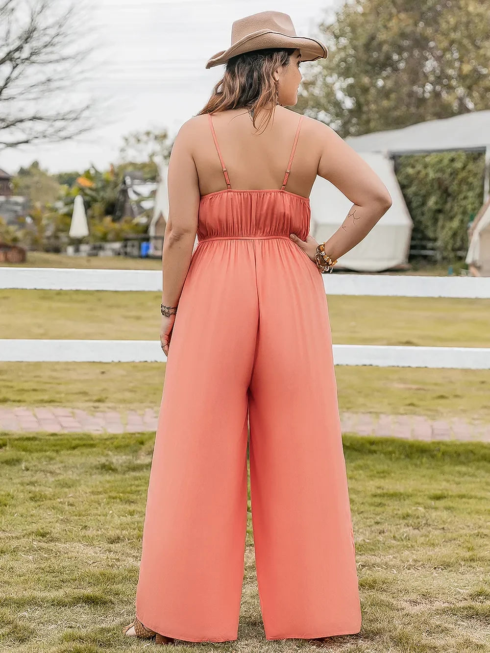 Lace Detail Spaghetti Strap Wide Leg Jumpsuit