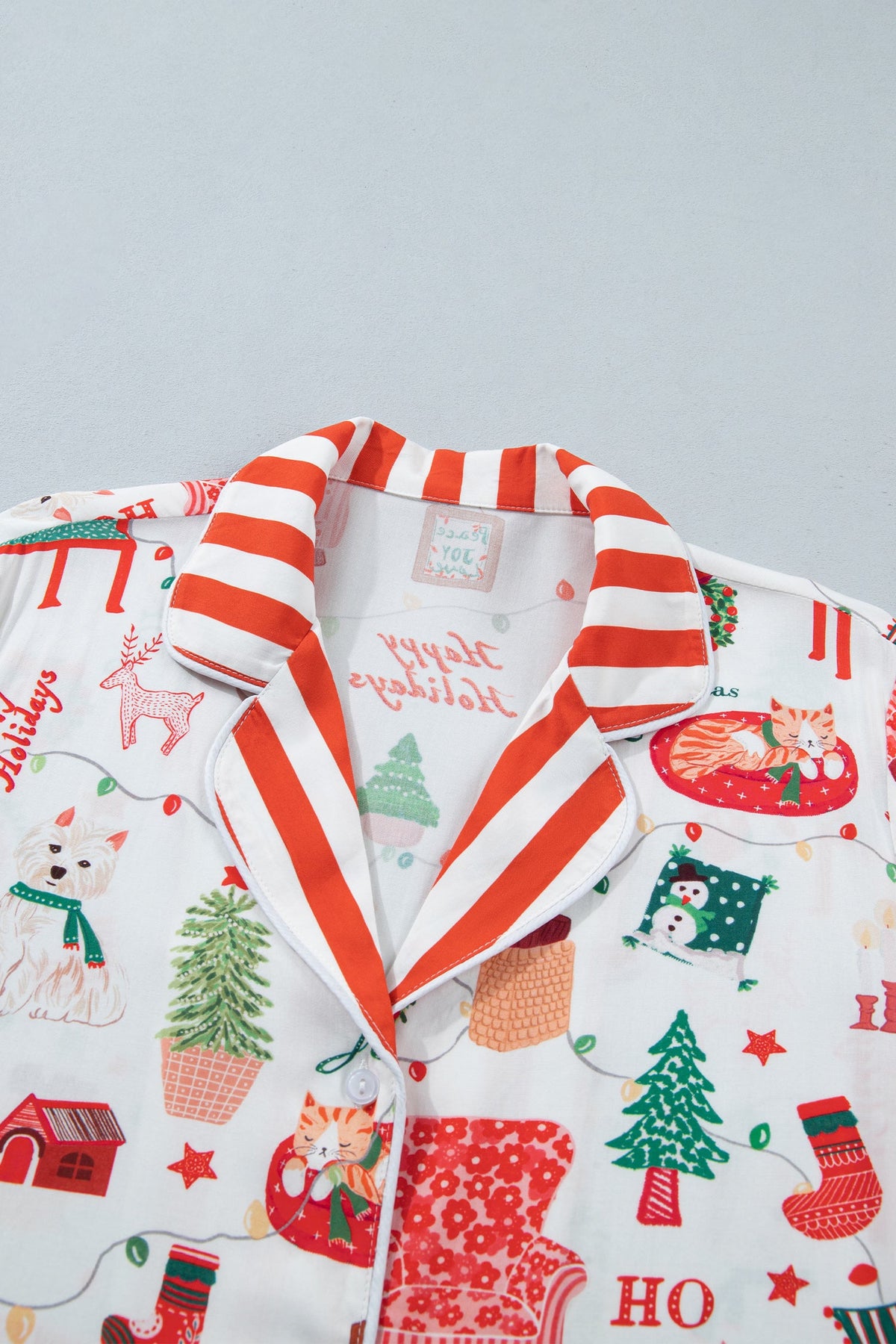 Christmast Stripe Trim Top & Pants Pajama Set