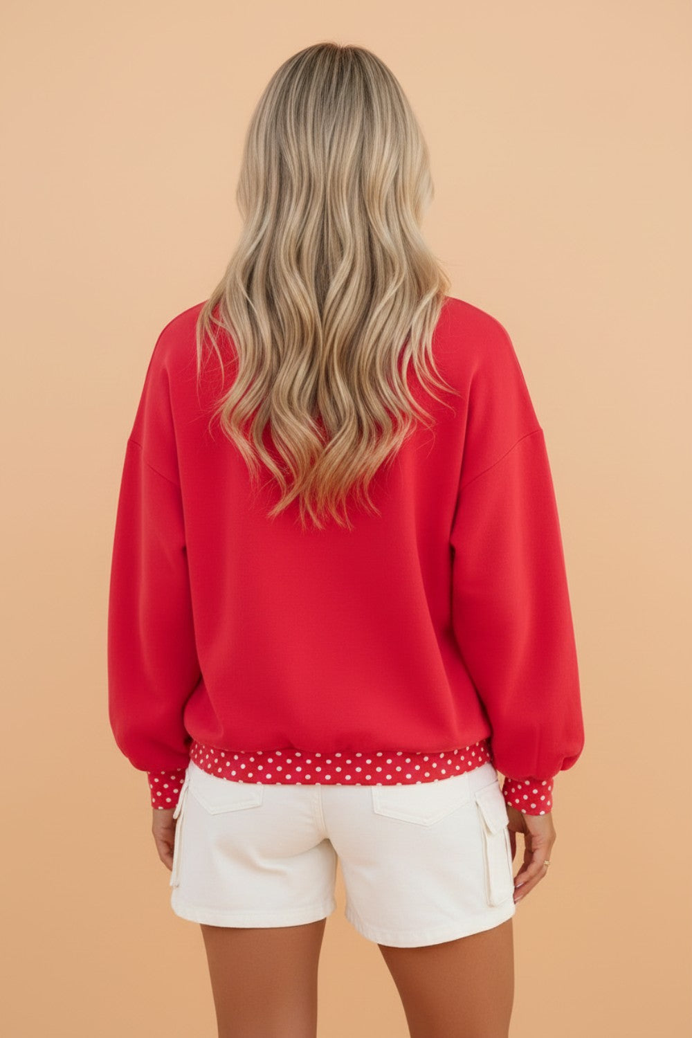 Polka Dot Contrast Trim Mock Neck Sweatshirt