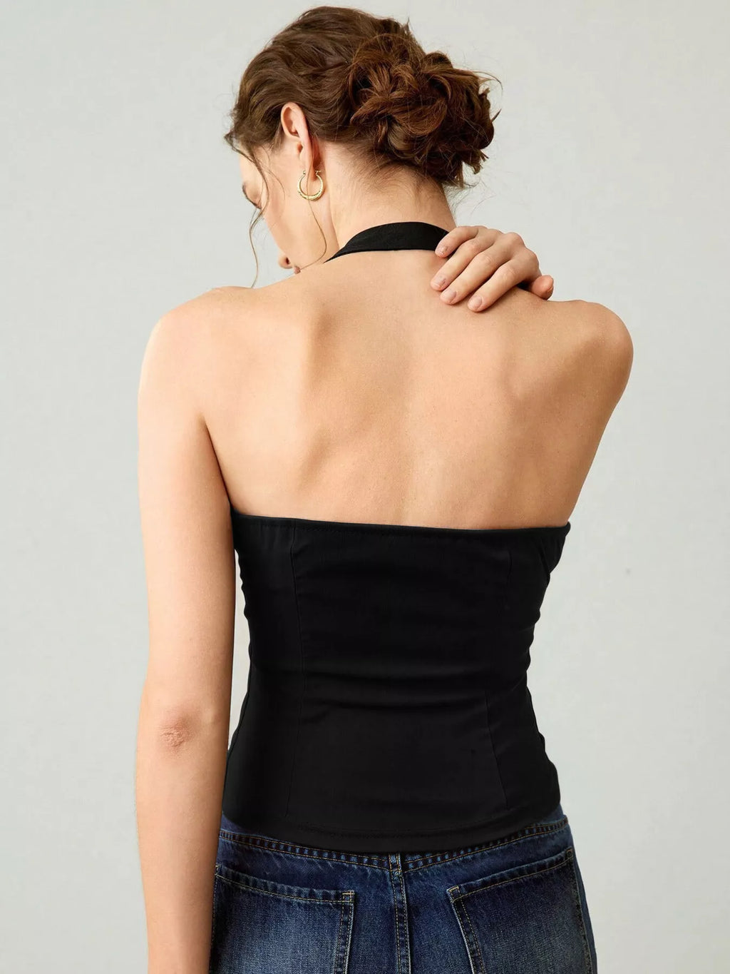 Halter Neck Tank with Metallic Ring Detail
