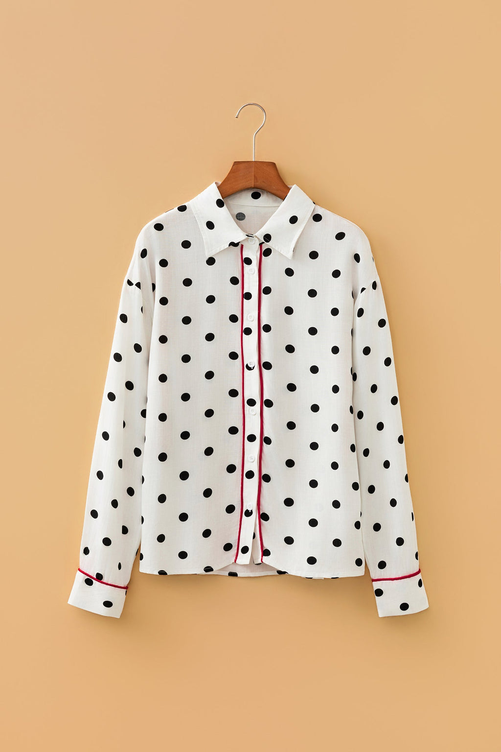 White Polka Dot Print Contrast Piping Elegant Shirt