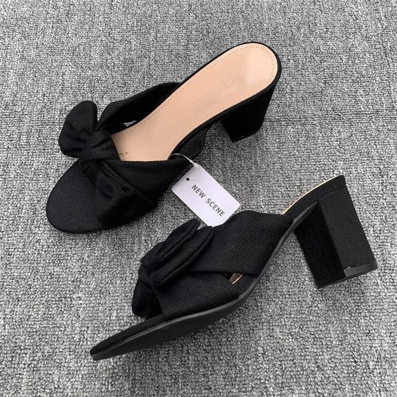 Bow Knot Block Heel Sandals
