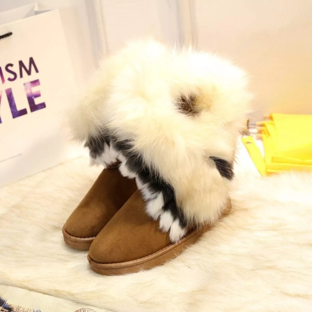 Fluffy Fur Cuff Round Toe Boots