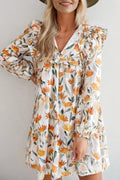 Bohemian Floral Print Ruffle Mini Dress