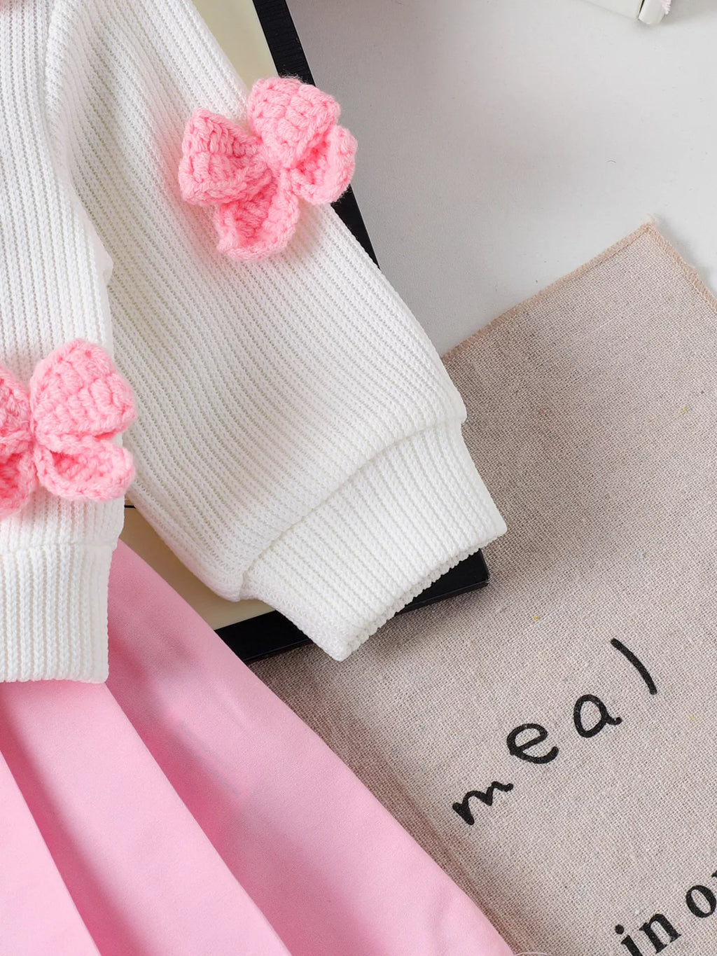 Children's Bow Button Up Cardigan and Pleated Skirt Set