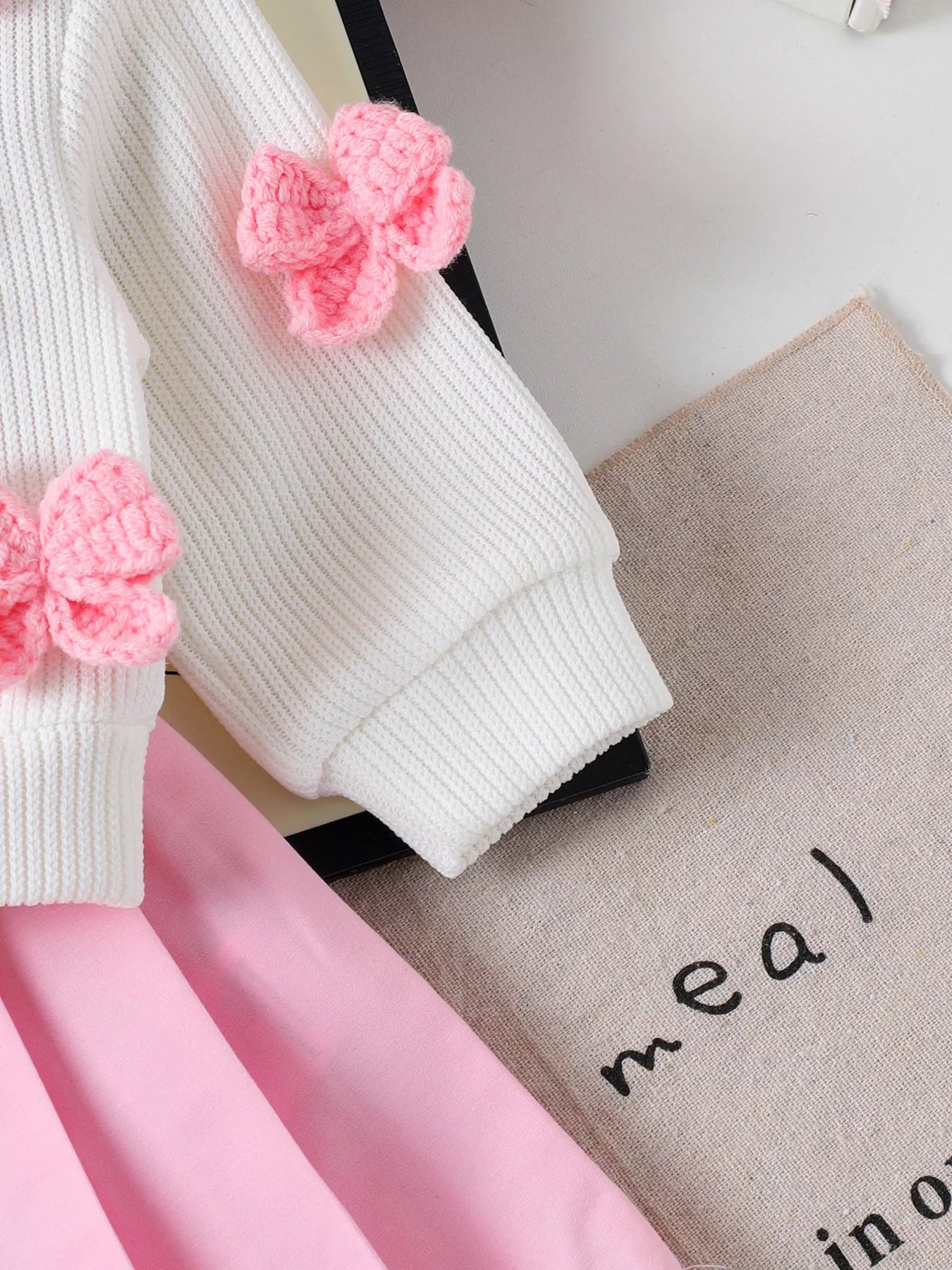 Children's Bow Button Up Cardigan and Pleated Skirt Set