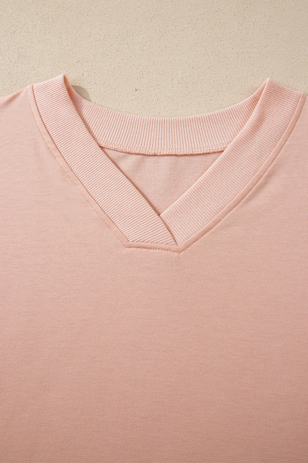 Apricot Pink Solid Color V Neck Tee Drawstring Pant Set