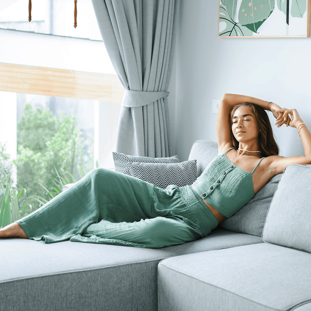 Sage Escape Wide-Leg Cotton Pants