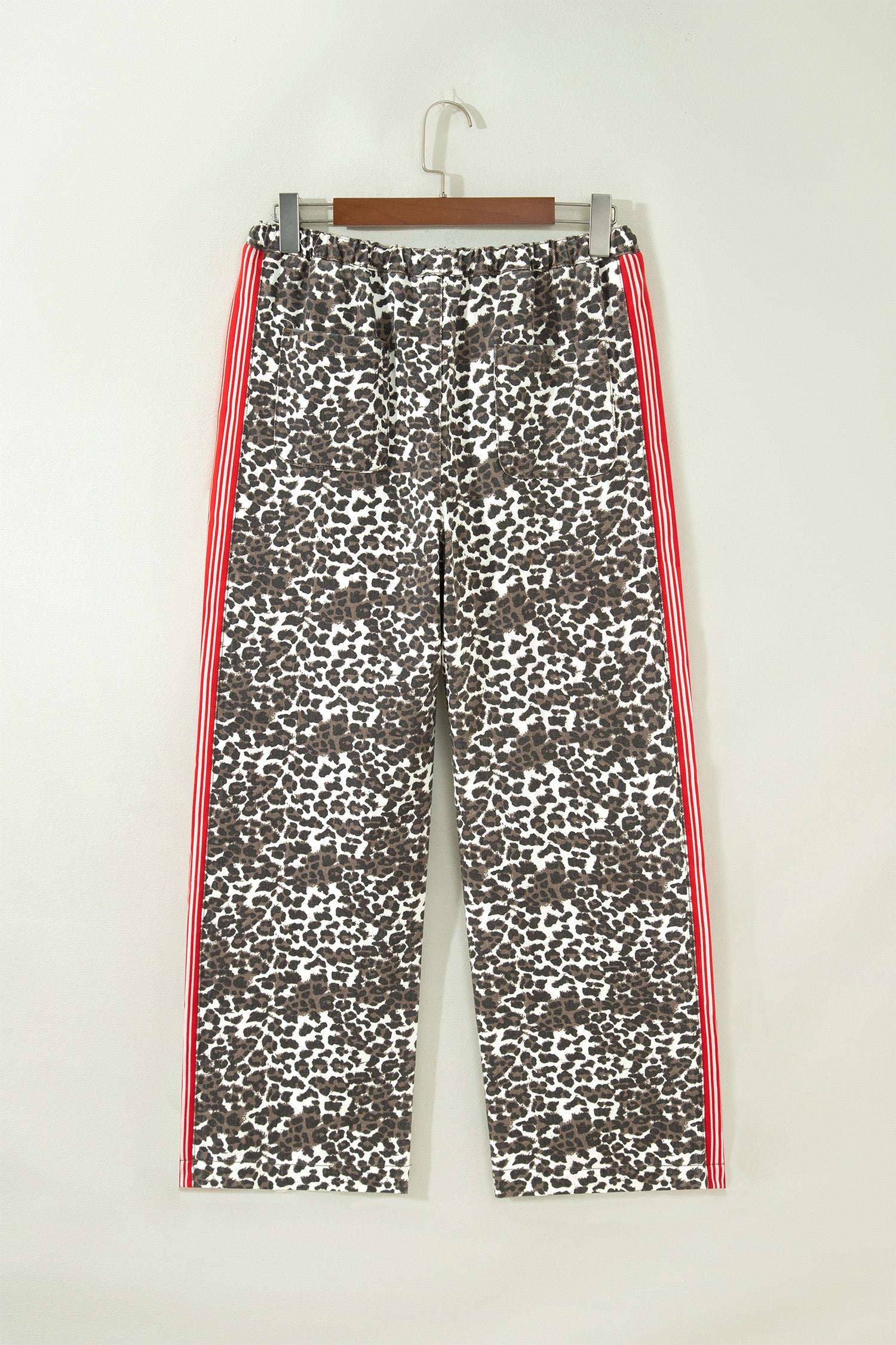 Leopard Stripe Side Drawstring High Waist Jeans