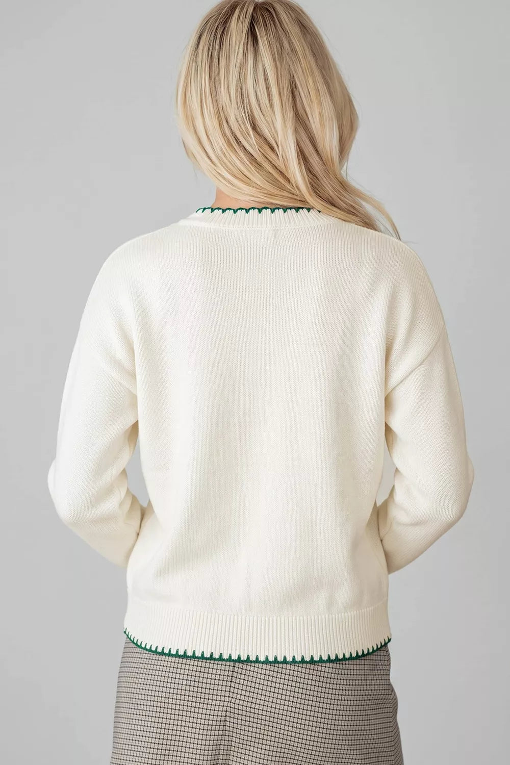 Stitched Detail Christmas Tree Holiday Casual Sweater