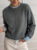 Contrast Trim Crew Neck Sweater