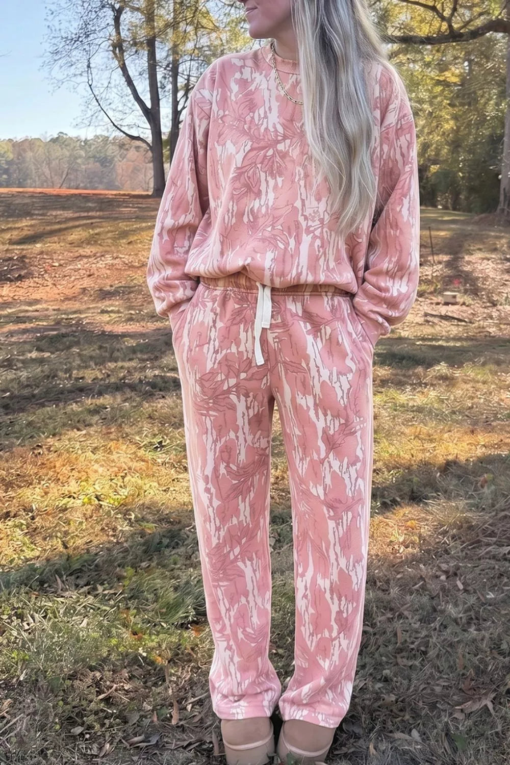 Multicolour Abstract Botanical Print Top and Drawstring Pants Set
