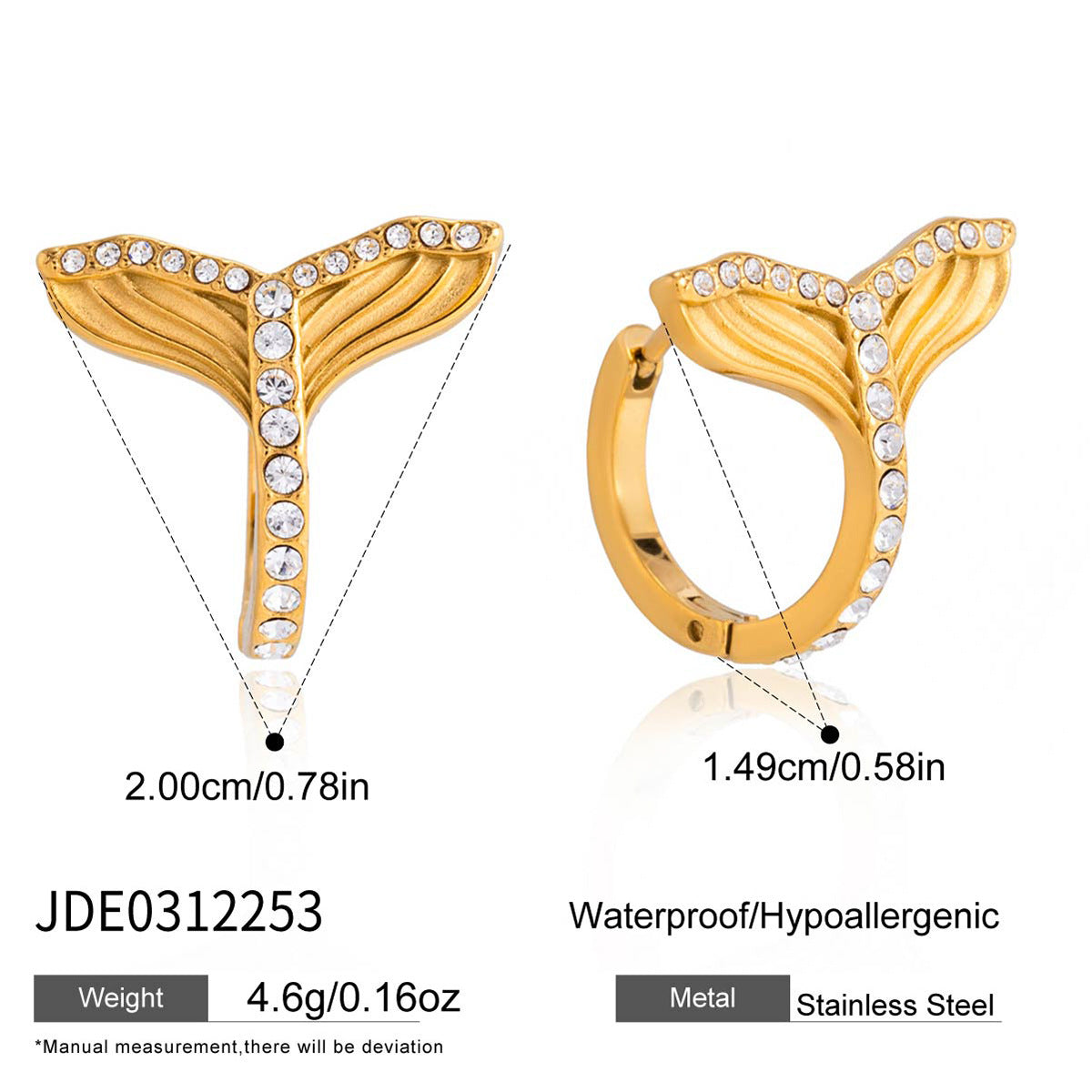 Fishtail Zircon Huggie Earrings