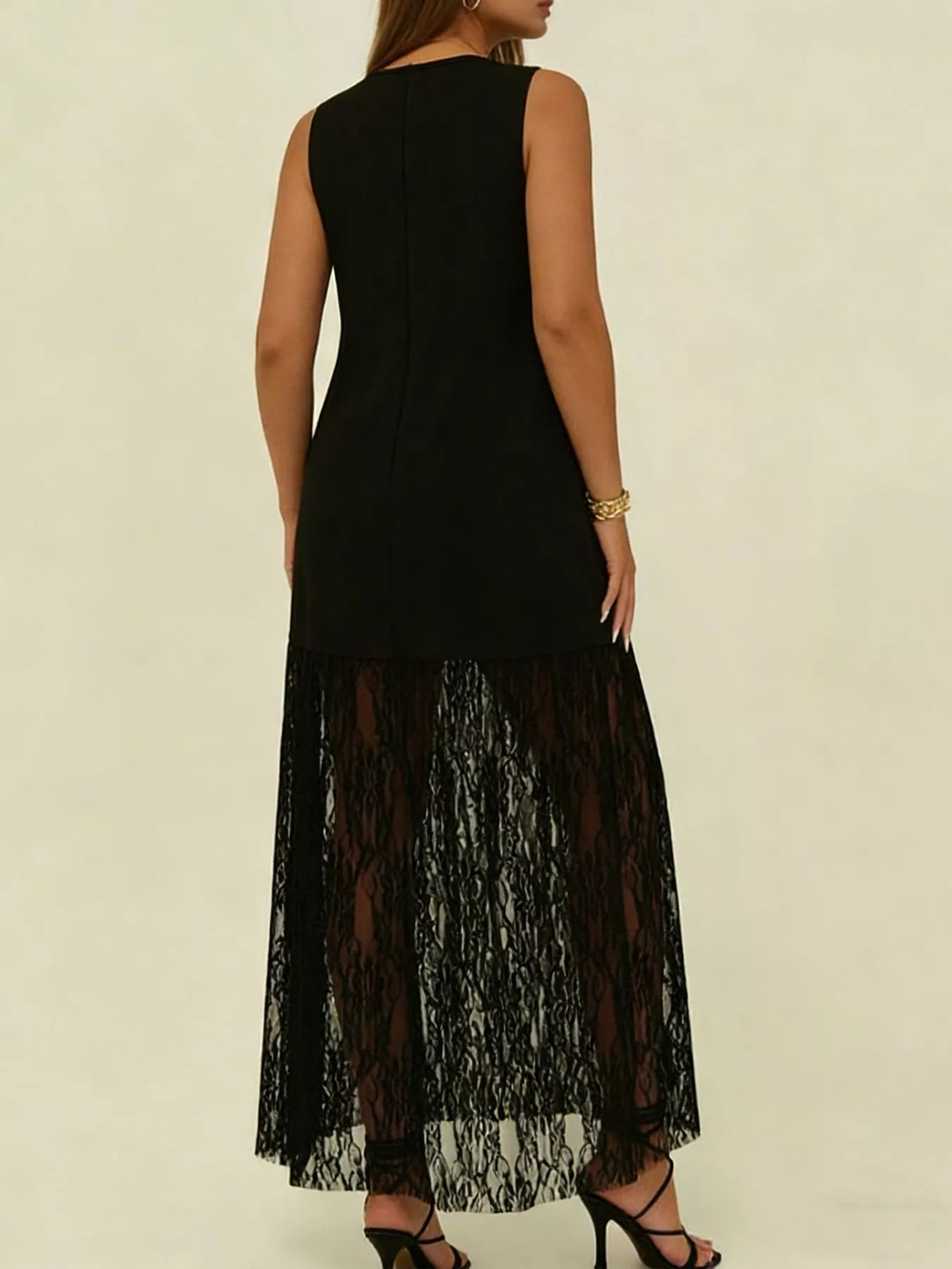 Sleeveless Lace Trim Maxi Dress
