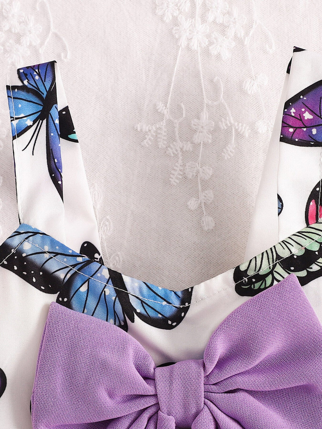 Children's Butterfly Print Bowknot Crop Top & Ruffle Shorts Set