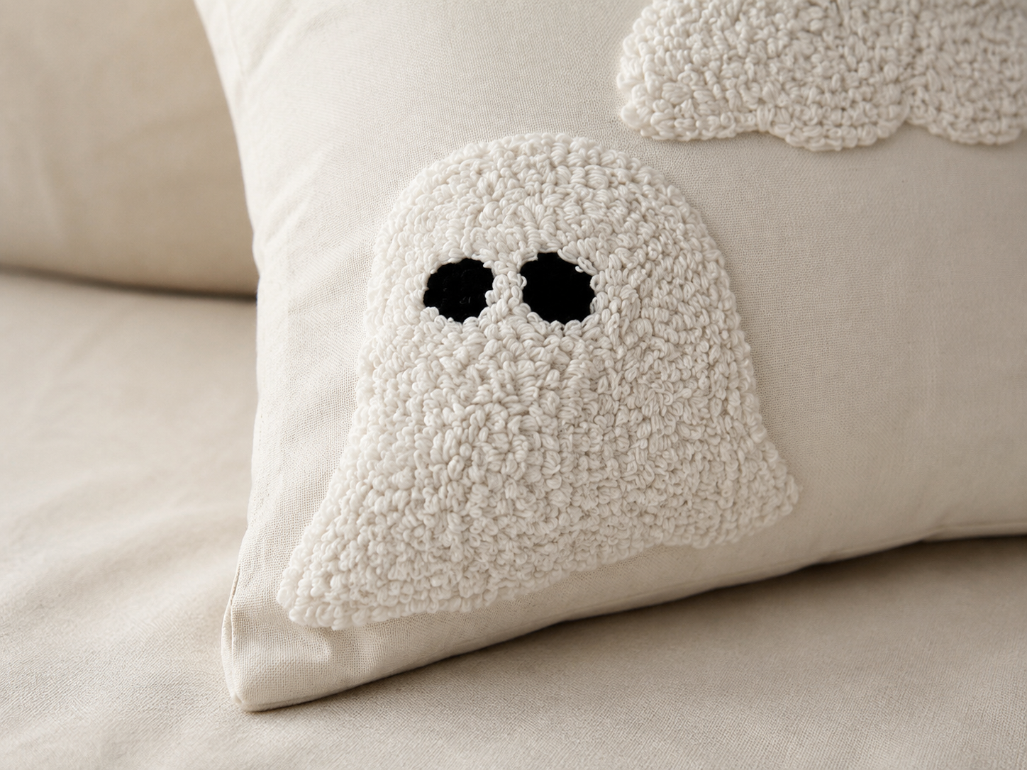 Ivory Tufted Ghost Pillow Cover